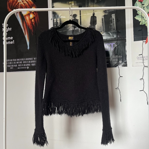 90s Vintage Fringe Trim Knit Sweater - Picture 1 of 6